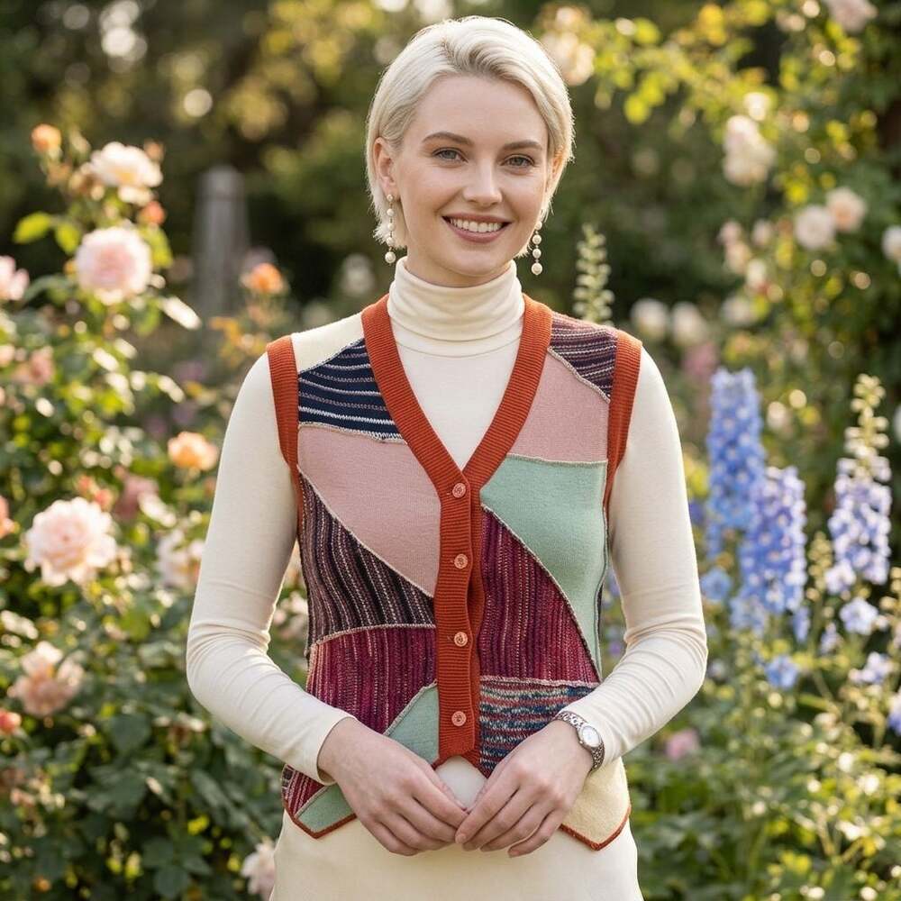 Hewitt Knitting Mills Vintage Patchwork Wool Blend Knit Sweater Vest Size M